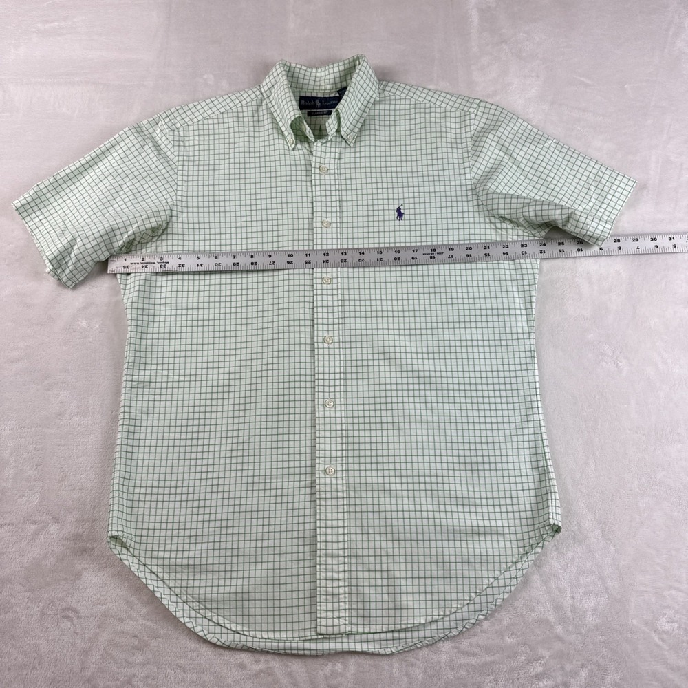 Ralph Lauren Classic Fit Button Shirt M Green White Check Short Sleeve Cotton - Picture 6 of 8